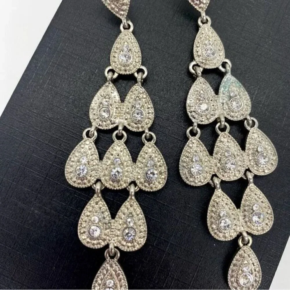 Silver Rhinestone Drop Earrings Formal Bridal Old Hollywood Glam